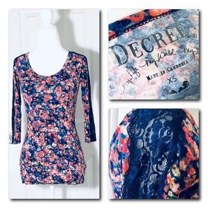 Colorful Floral Laced Arm Long Sleeve Shirt